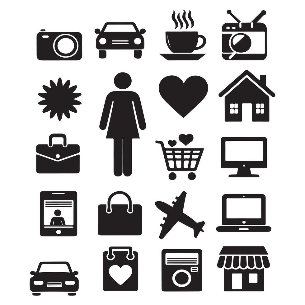 black color icon pack collection vector