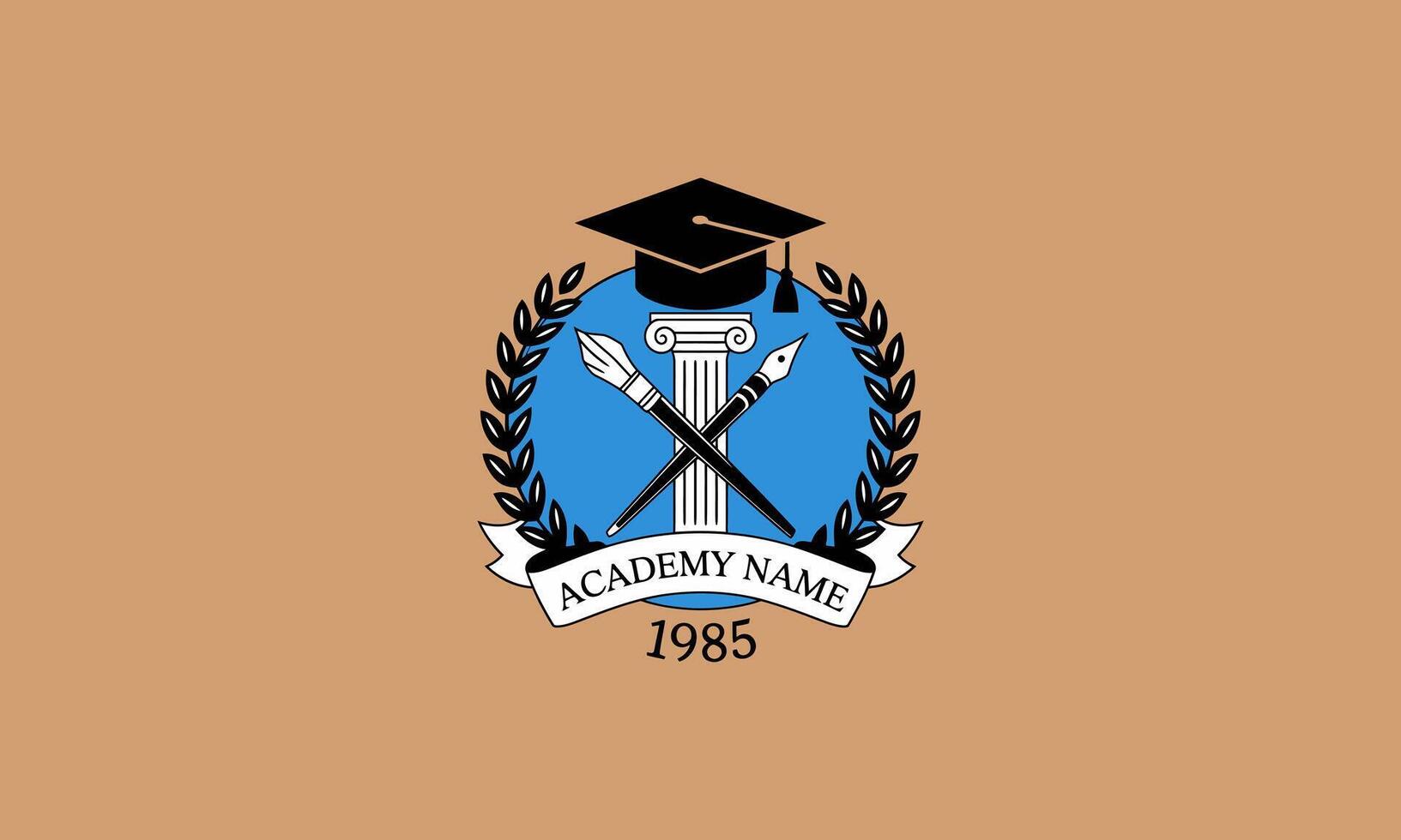 Academy logo featuring a graduation cap and columns. vector