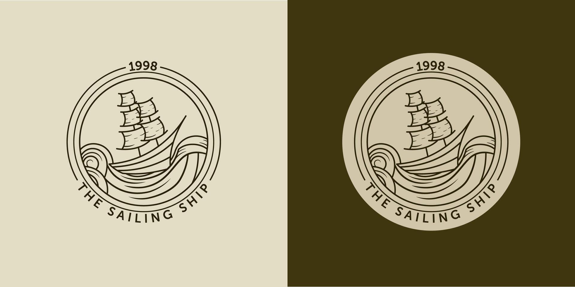 Sailing ship logo illustration. Ship or Boat modern line art logo design. Sailing ship, sailing boat logo badge design vector