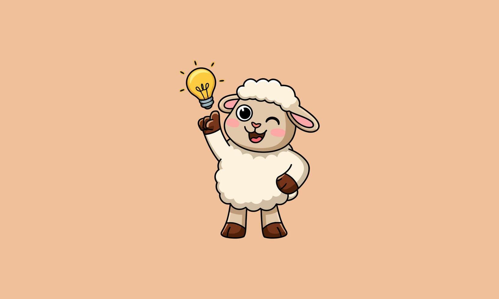 Cute sheep with a light bulb idea, winking happily. vector