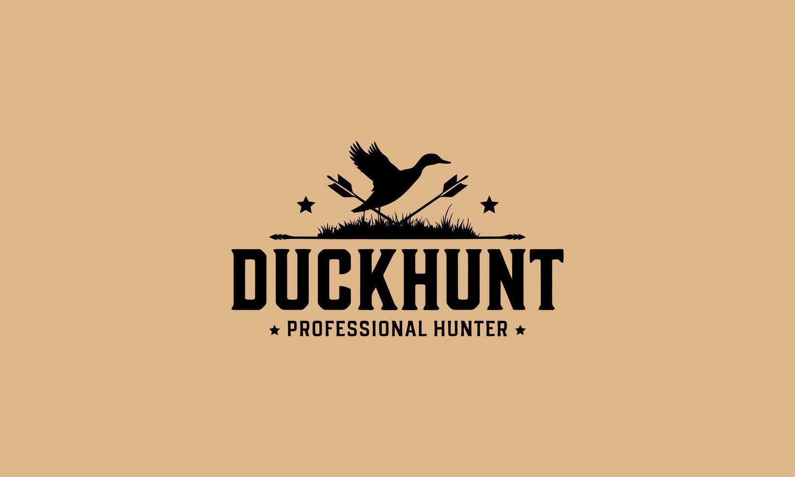 Silhouette duck hunting logo with arrows and stars vector