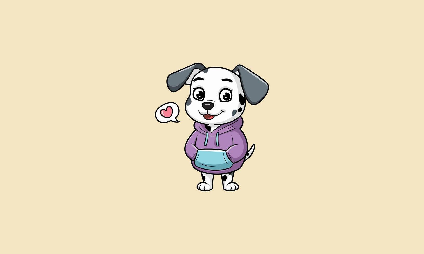 Dalmatian puppy in a purple hoodie with a heart symbol vector