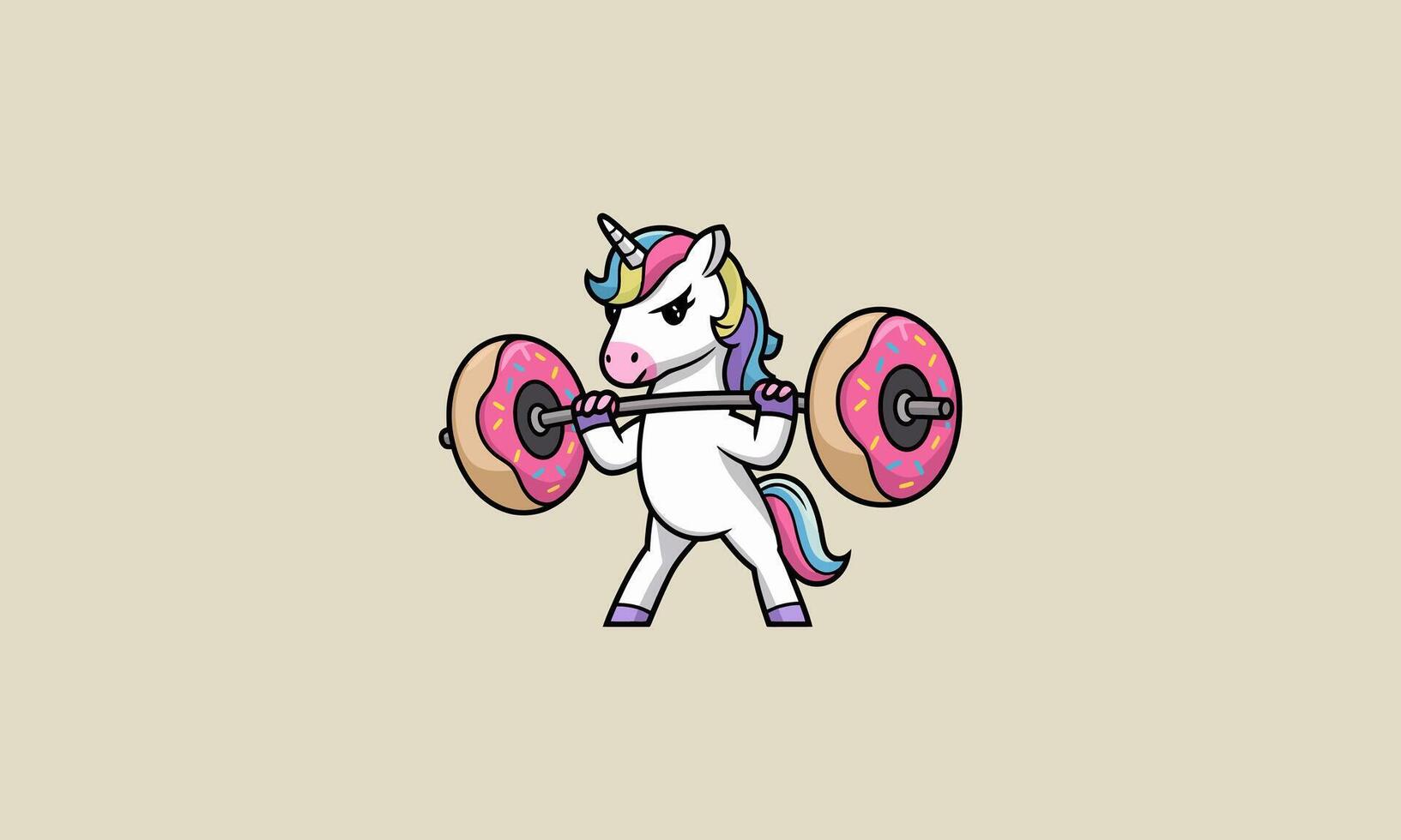Unicorn lifting donut shaped weights with determination vector