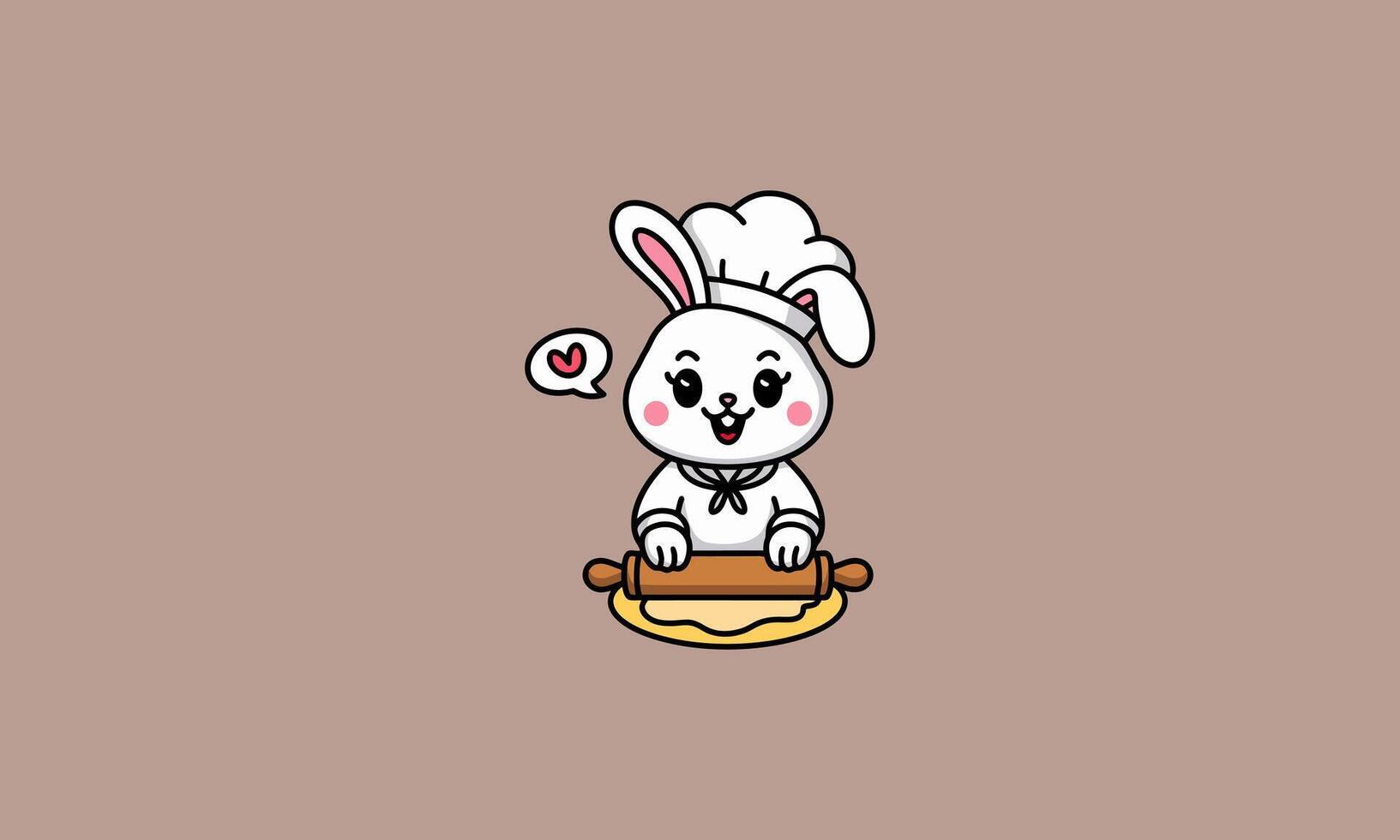 Adorable bunny chef rolling dough with a rolling pin vector