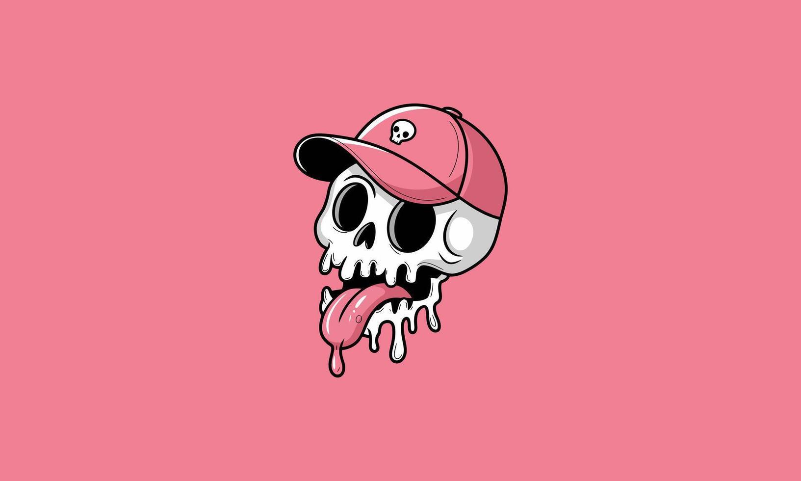Cartoon melting skull wearing a pink cap and sticking tongue out vector