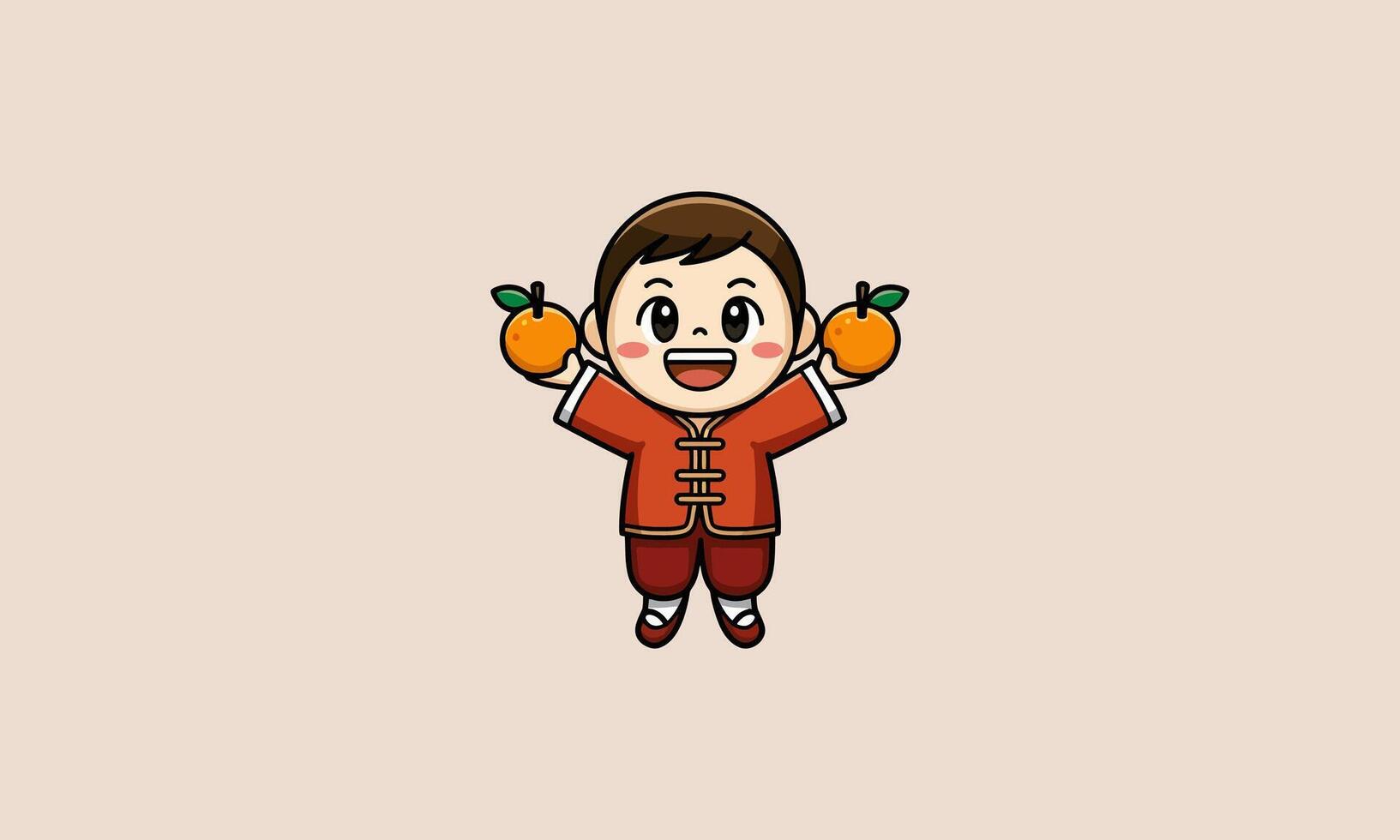 Happy child holding oranges in traditional festive outfit vector