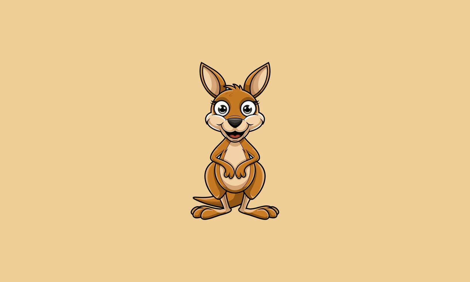 Smiling cartoon kangaroo standing on beige background. vector