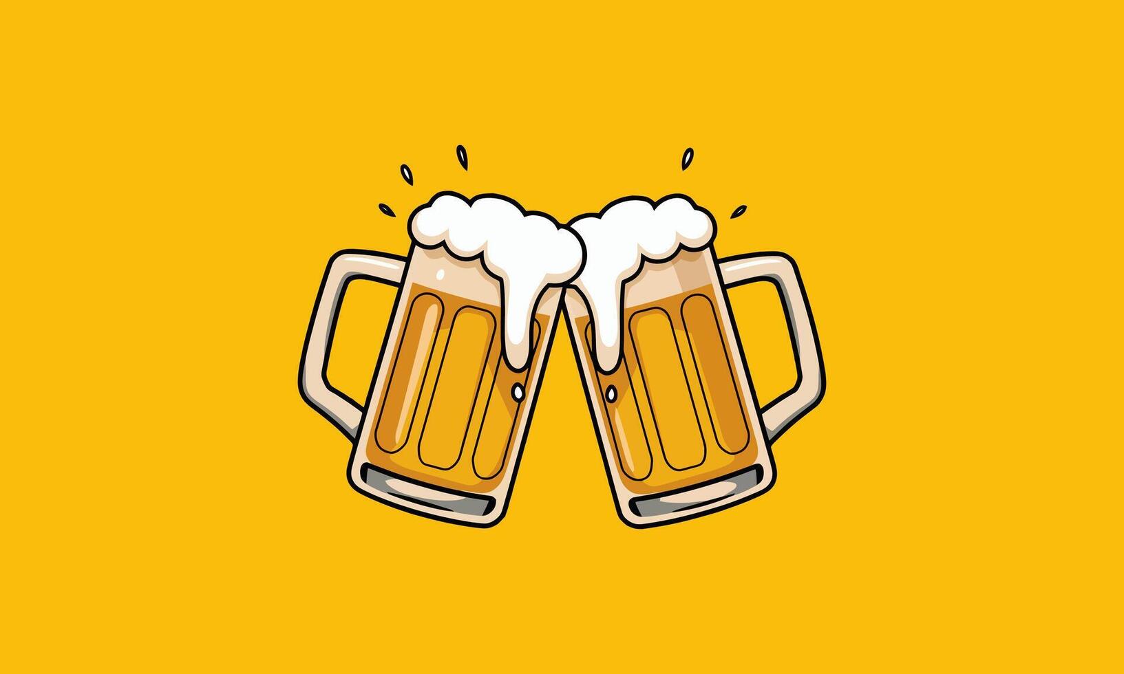 Two beer mugs clinking with foam splashing out vector