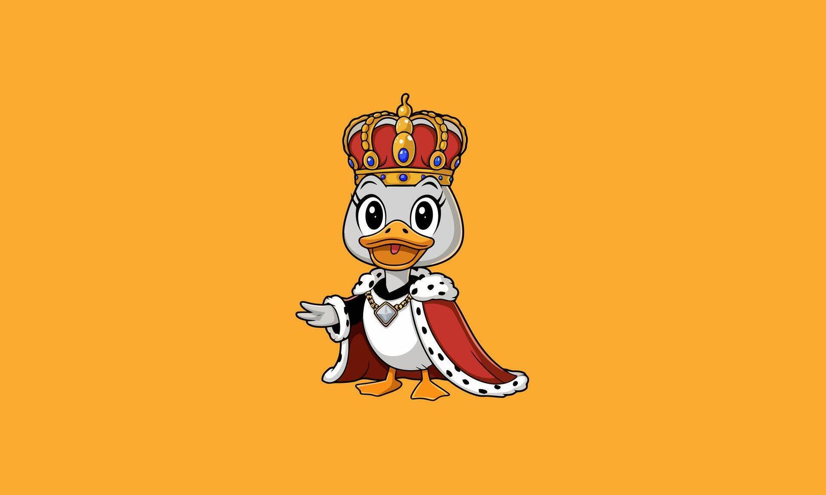 Adorable duck dressed as a royal king with crown and cape vector