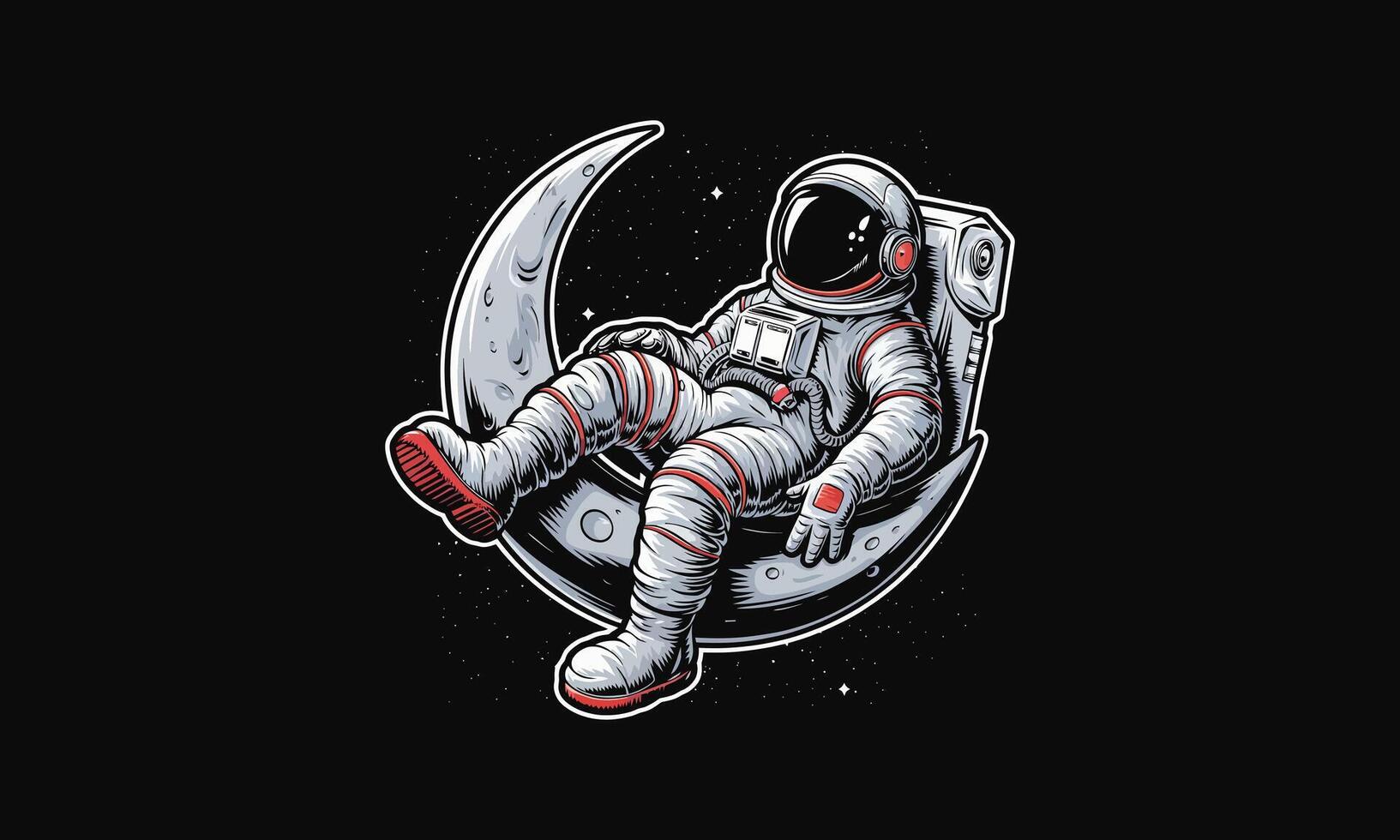 Astronaut relaxing on a crescent moon in space. vector