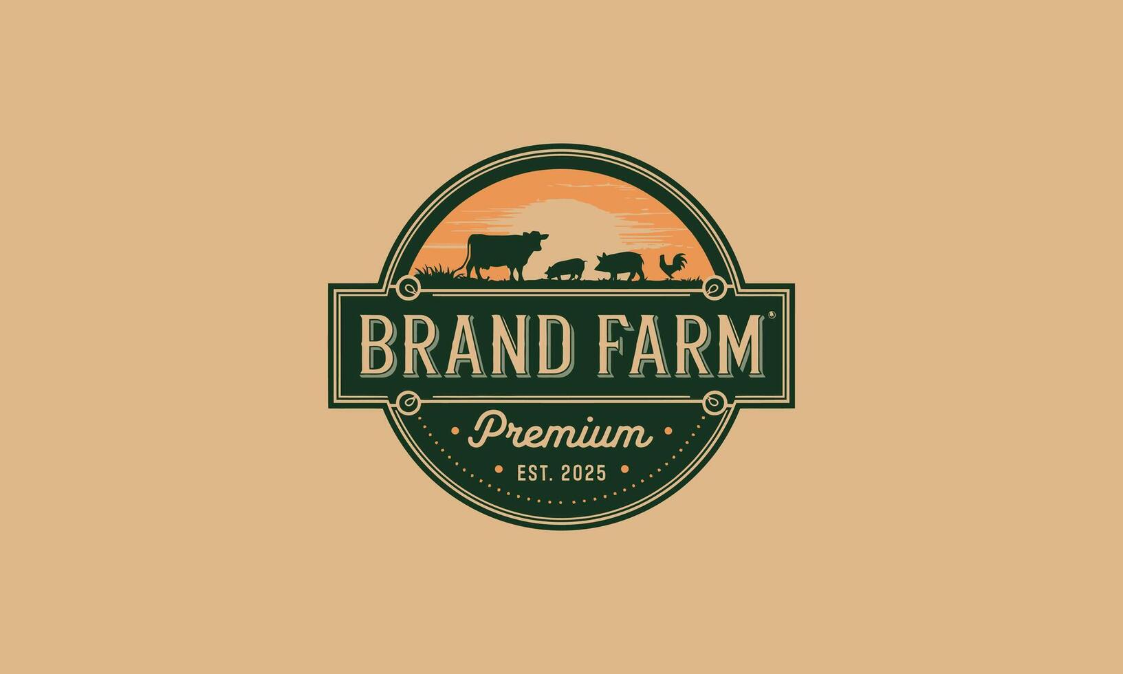 Brand Farm Premium Logo featuring farm animals vector