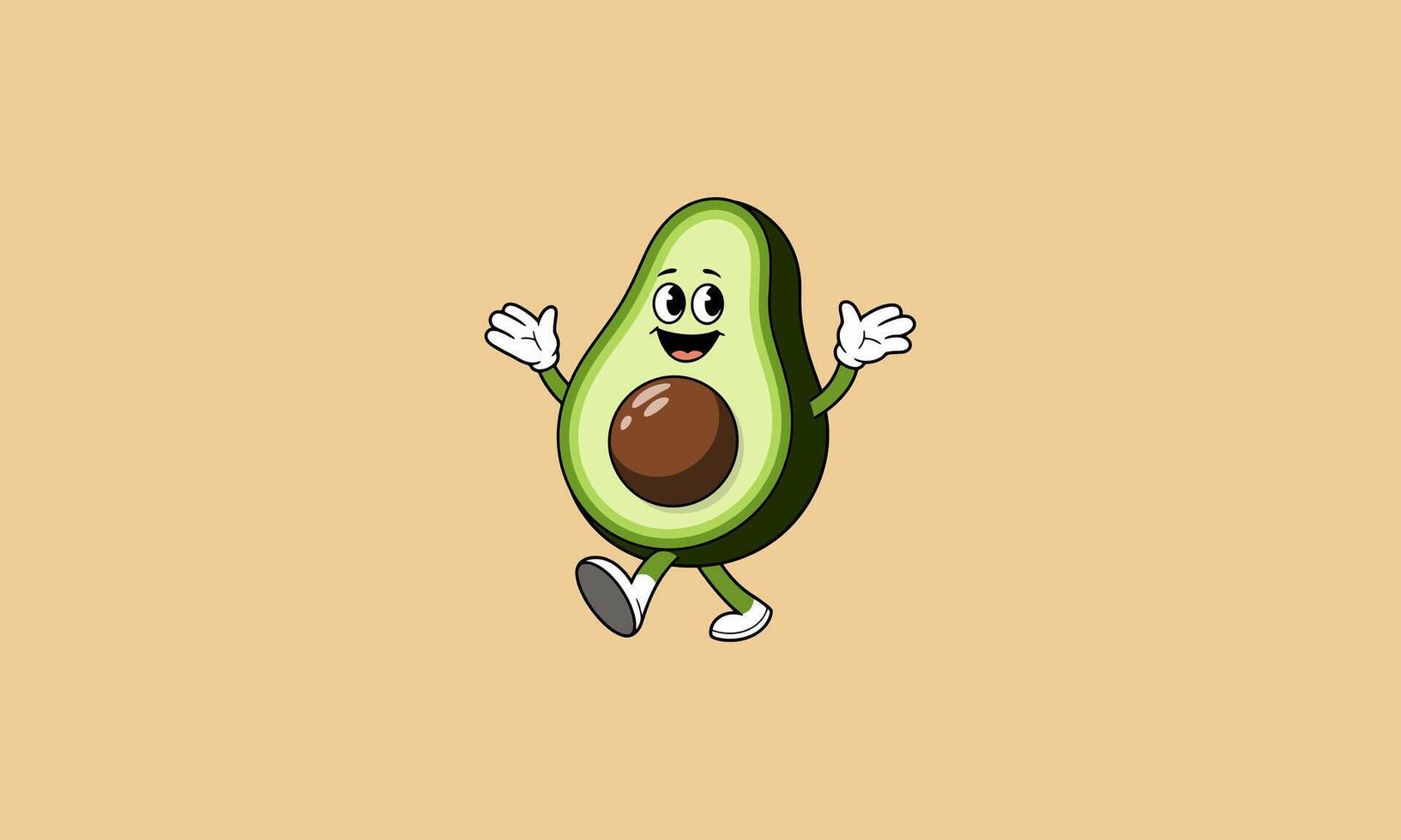 Happy avocado cartoon character walking with open arms. vector