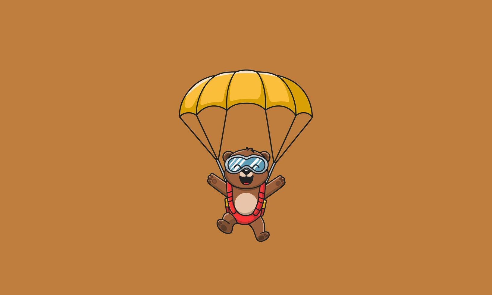 Cute bear parachuting with a yellow parachute. vector