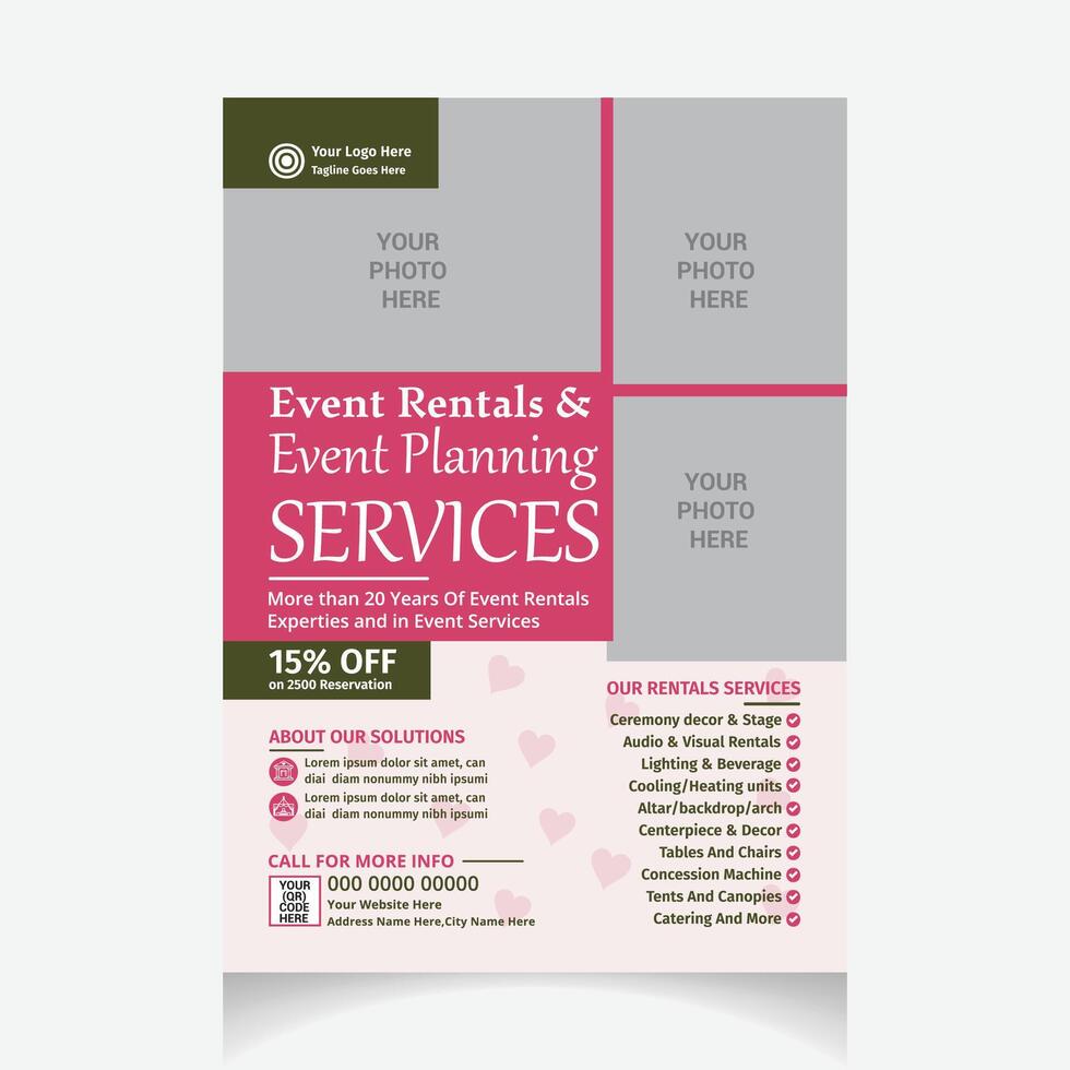 Event Rentals Event Planning Services flyer layout vector