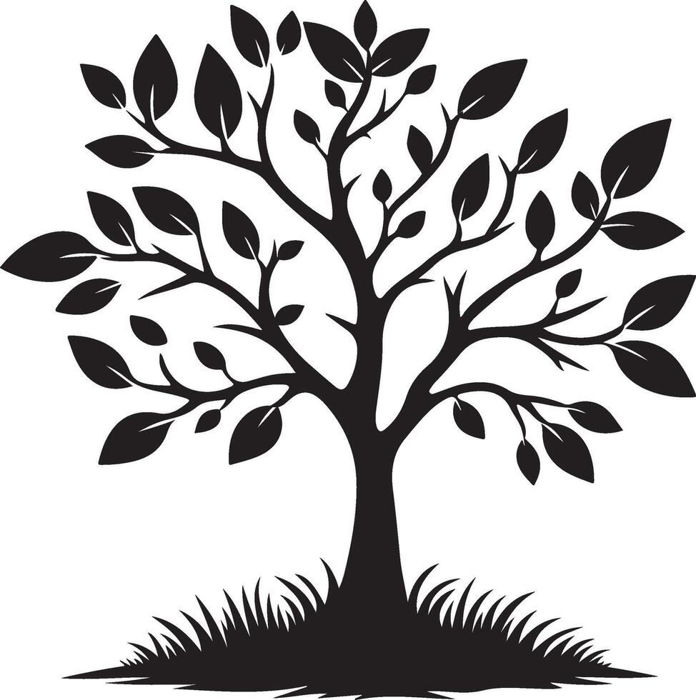 a black and white silhouette of a tree with leaves vector