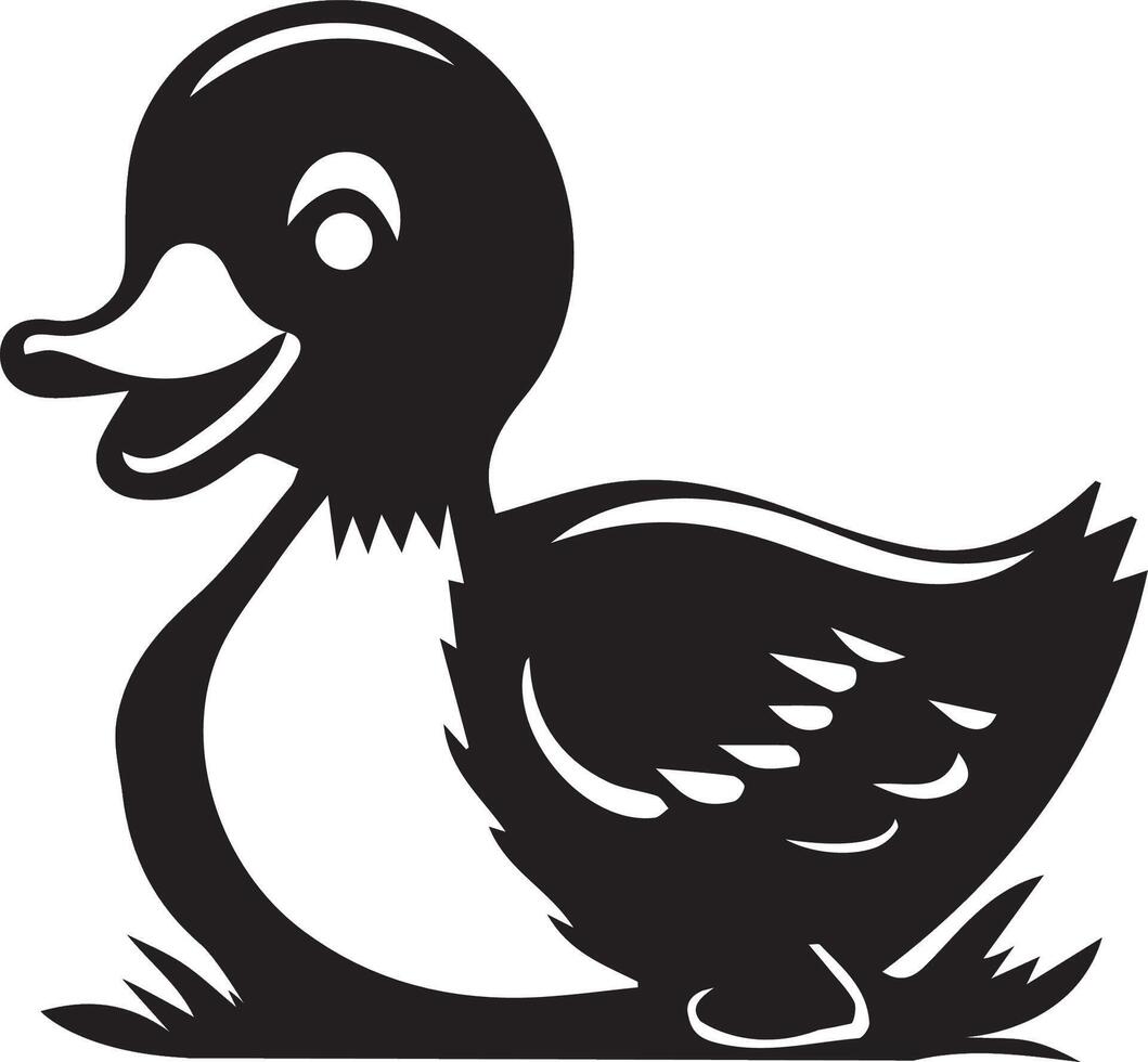 a black and white duck with a smile vector