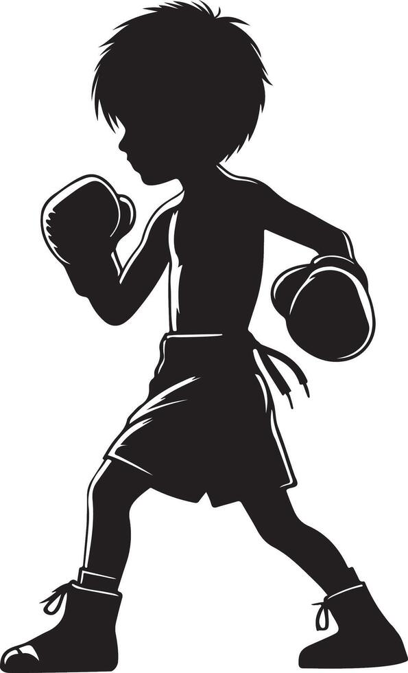A silhouette of a little boy boxing illustrator vector