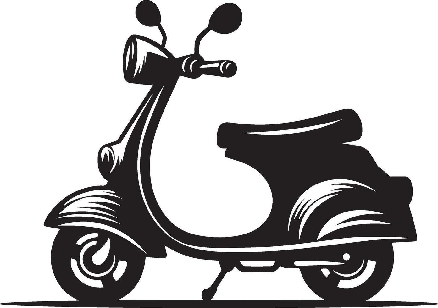 Silhouette A scooter is parked in a parking lot vector