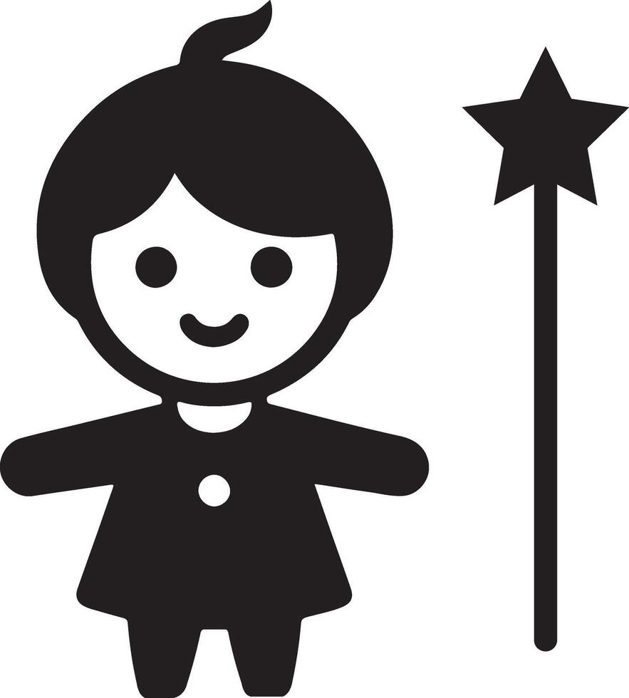 a black and white illustration of a little girl holding a wand vector