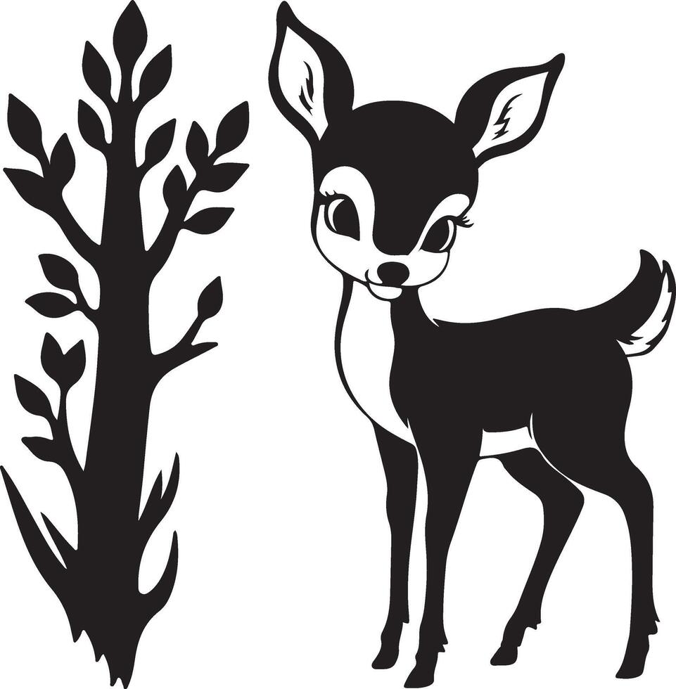 a deer and a tree silhouette vector