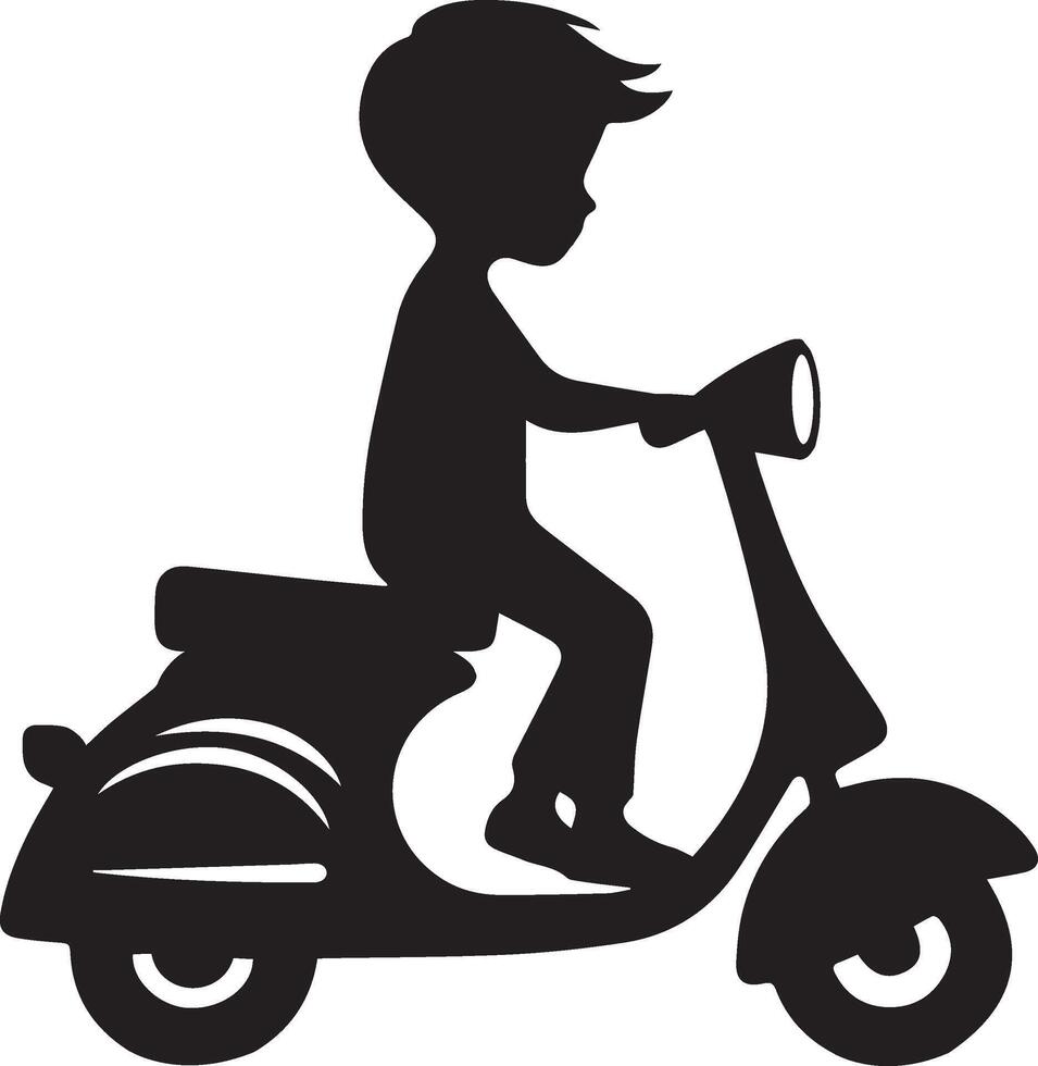 a silhouette of a boy riding a scooter vector