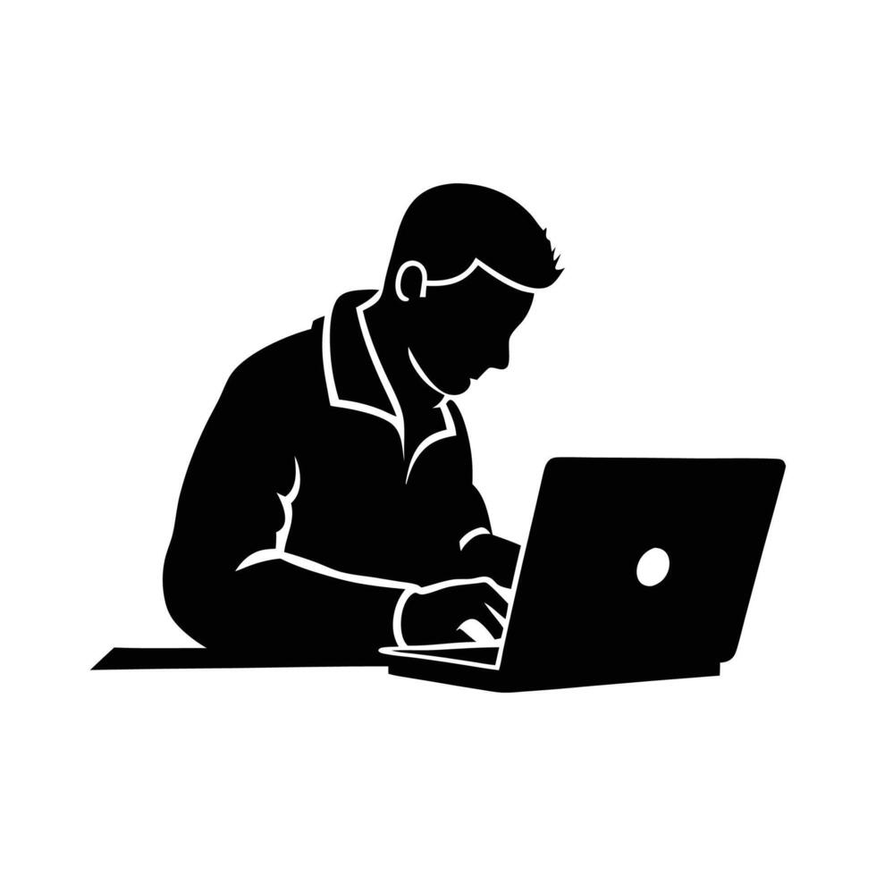 man working on a laptop silhouette design vector