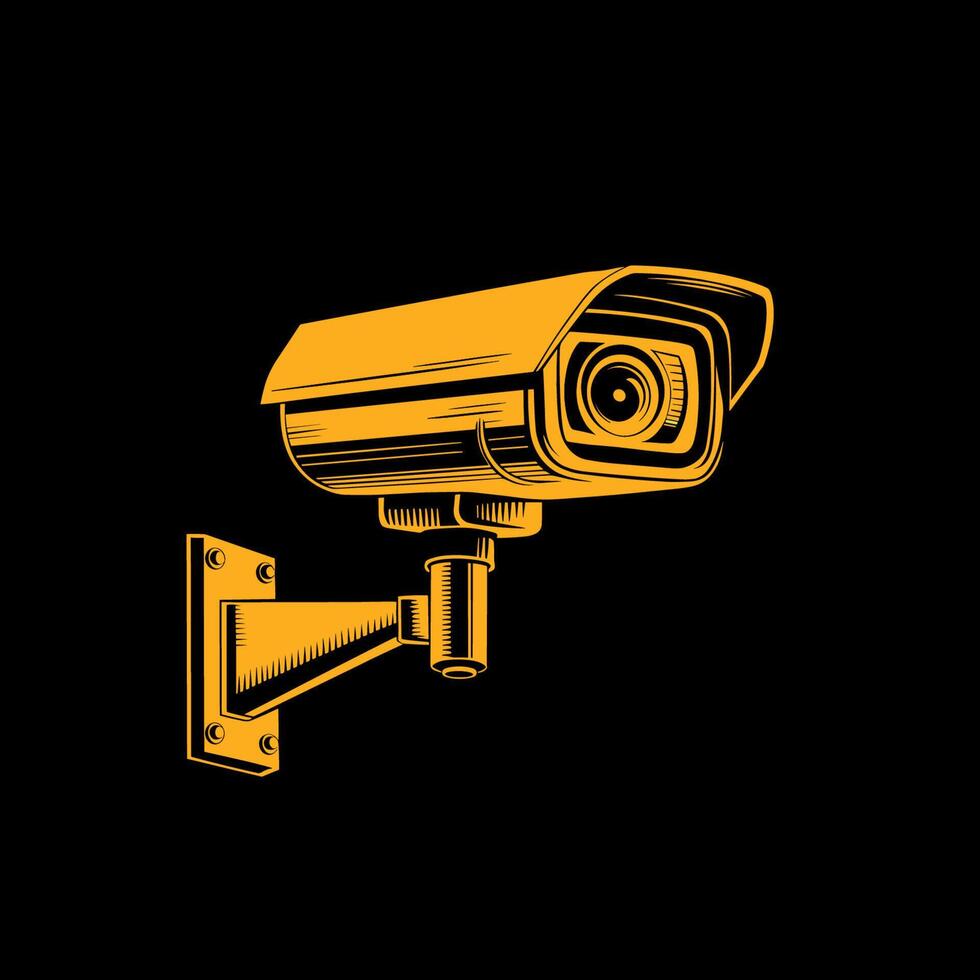 A yellow security camera on a black background vector