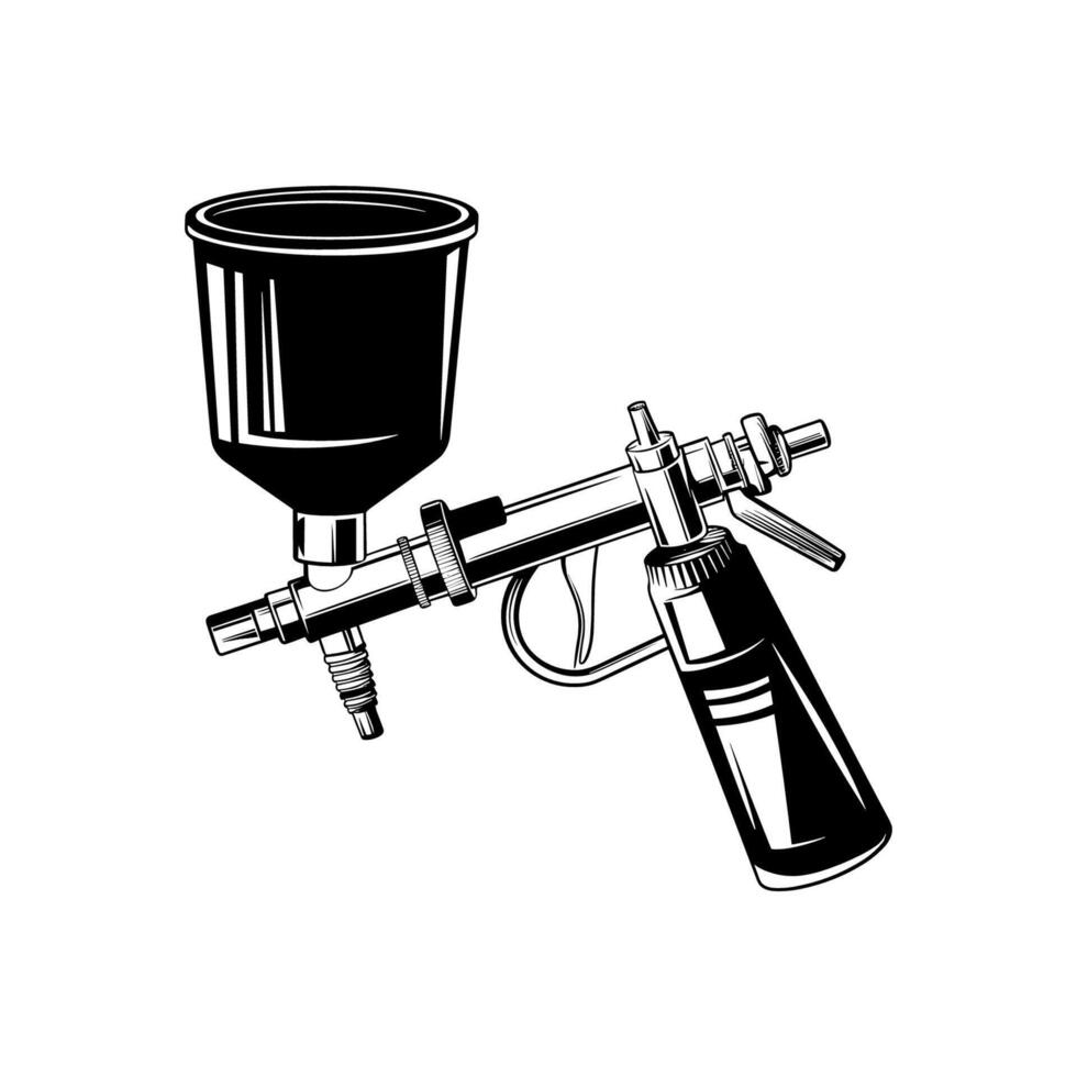 A black and white drawing of a spray gun vector