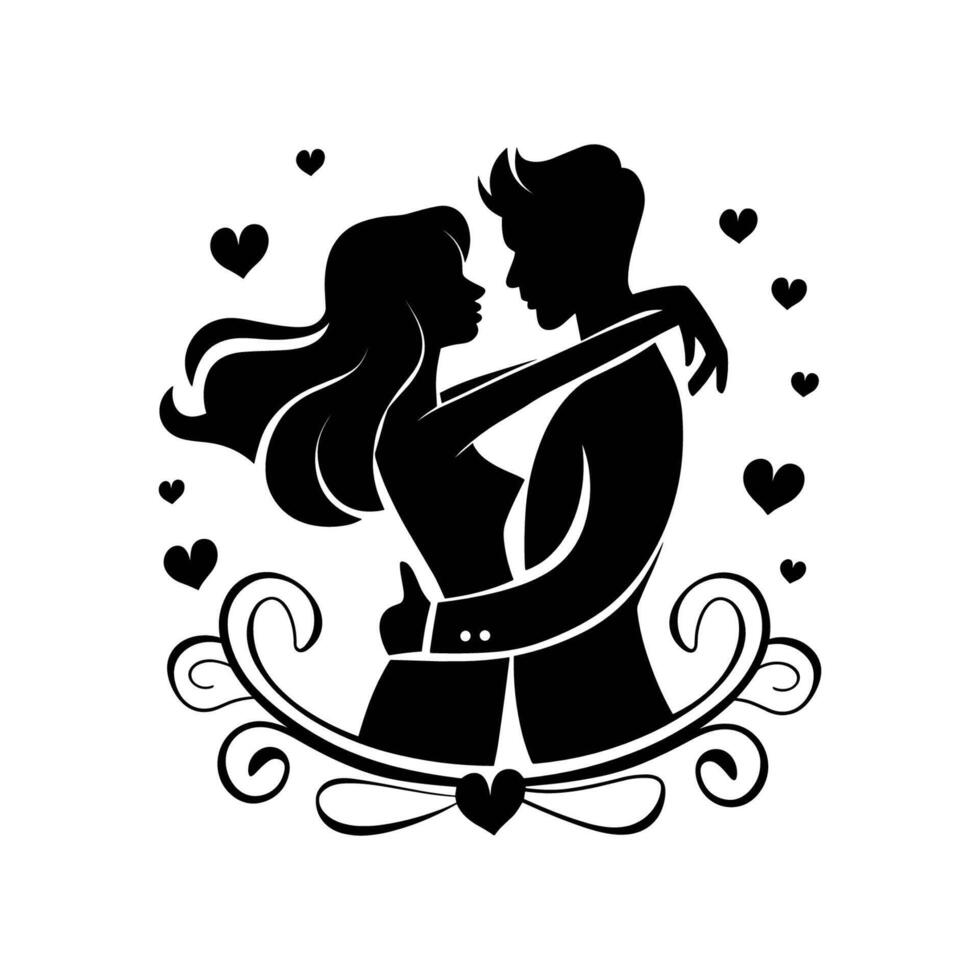 A silhouette of a man and woman kissing vector