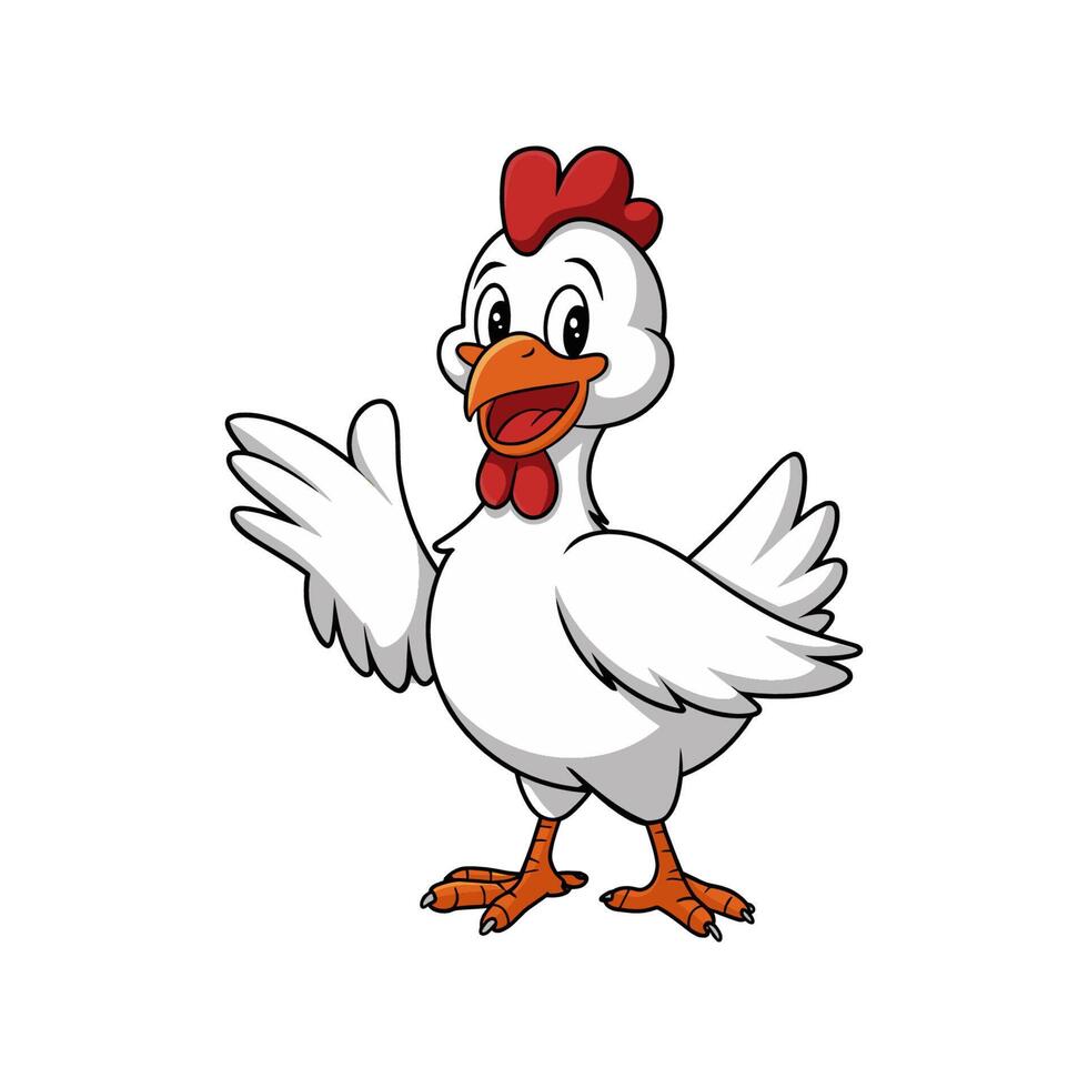 Cartoon chicken waving with its hands up vector