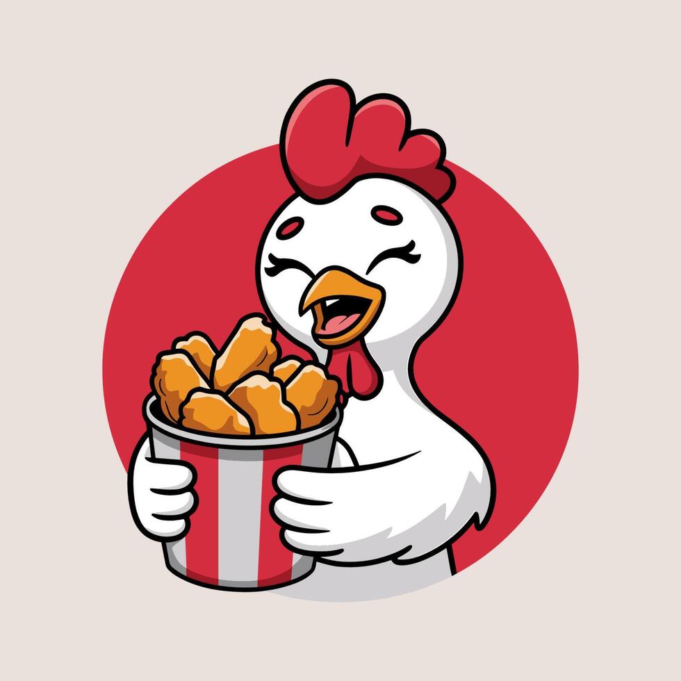 A chicken holding a bucket of fries vector