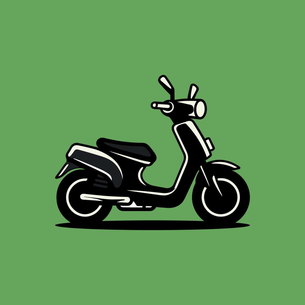 A black and white scooter on a green background vector