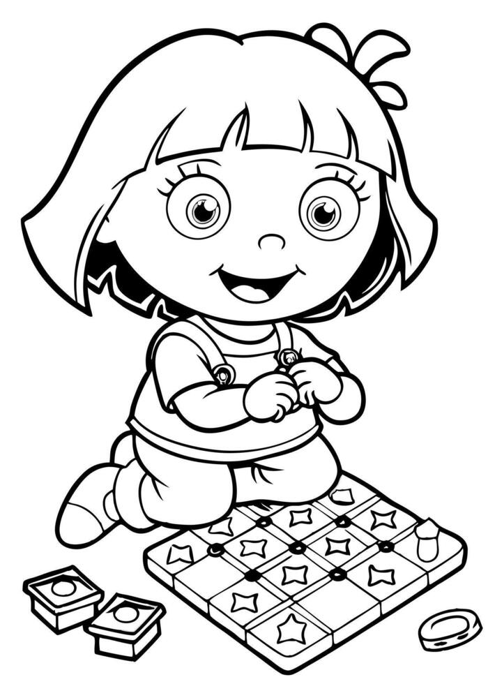 dora the explorer is playing yack, illustration line art vector