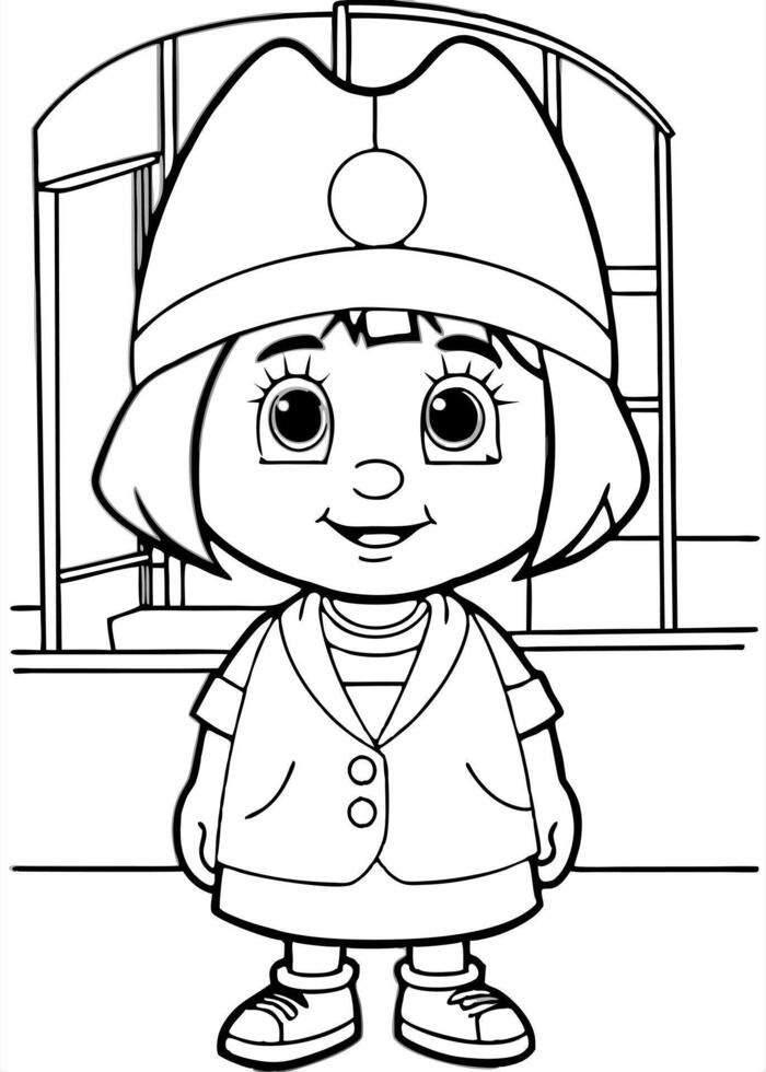 dora the explorer on the hospital is looking a way, illustration line art vector