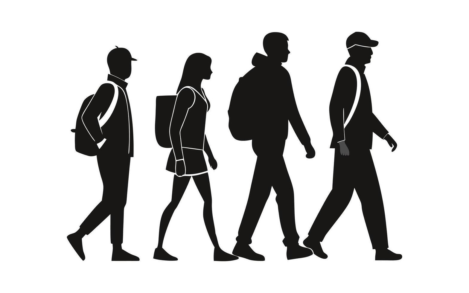 silhouettes of people in different poses vector