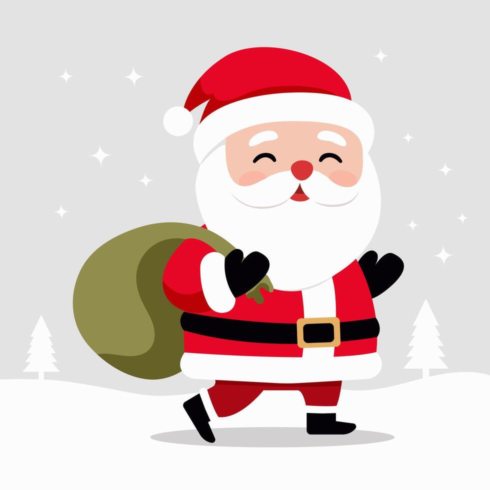 New Year Holiday character Santa Claus, a sack of gifts in the winter season. Winter background Christmas design element. illustration vector