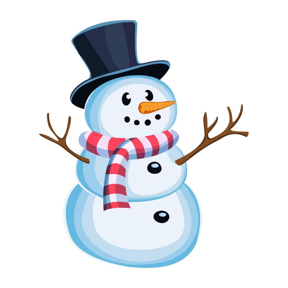 Greeting card with cute snowman A festive character in the winter season. Christmas, New Year's Eve. Winter, snow. . Greeting card vector