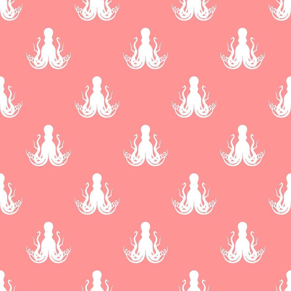 Octopus silhouette seamless pattern . Cute cartoon style sea and ocean creatures, animals. Symmetrical square composition, for print design, wallpaper, wrapping paper or web. vector