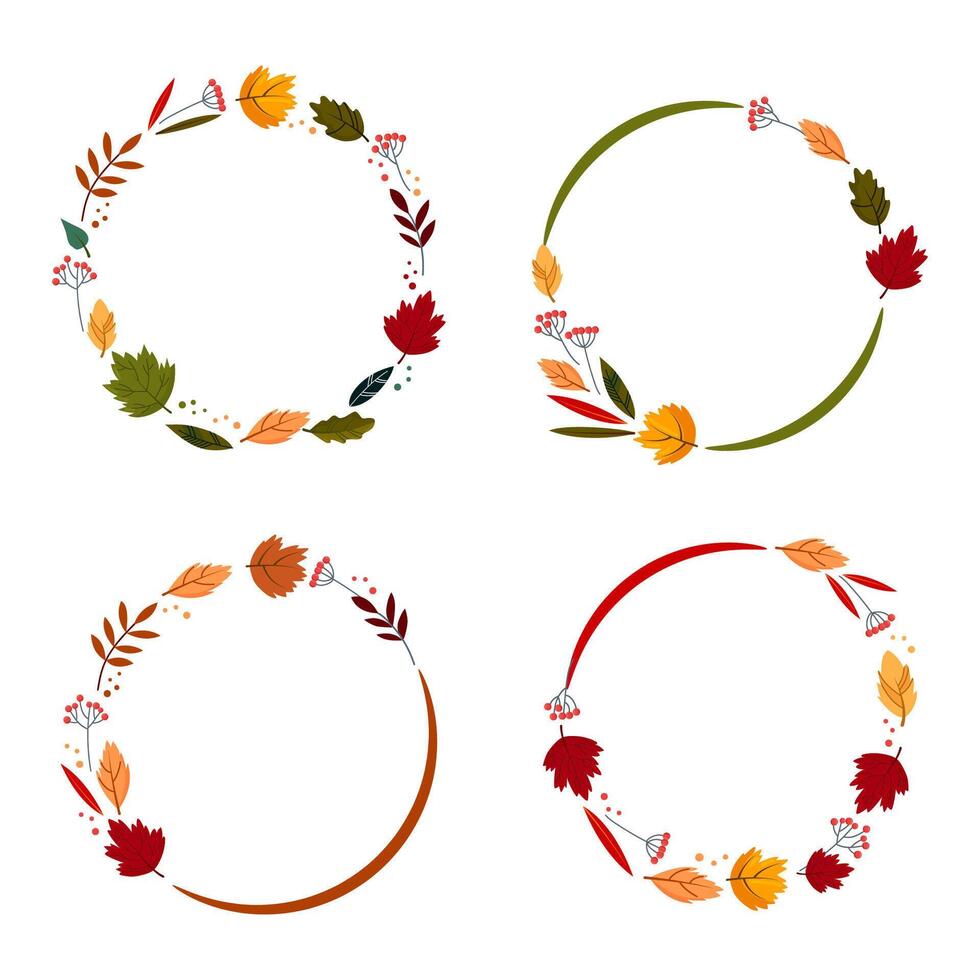 Set of circle autumn leaf wreath. Frame illustration. vector
