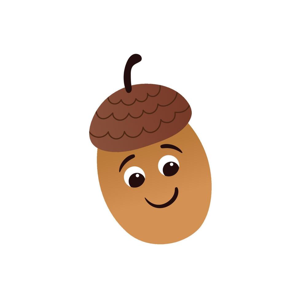 Cute autumn character. Acorn with smile face. Colorful illustration. vector