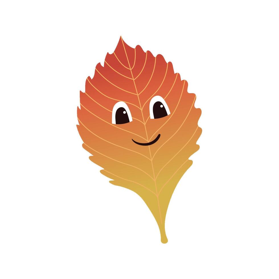 Cute autumn character. Elm leaf with smile face. Colorful illustration. vector