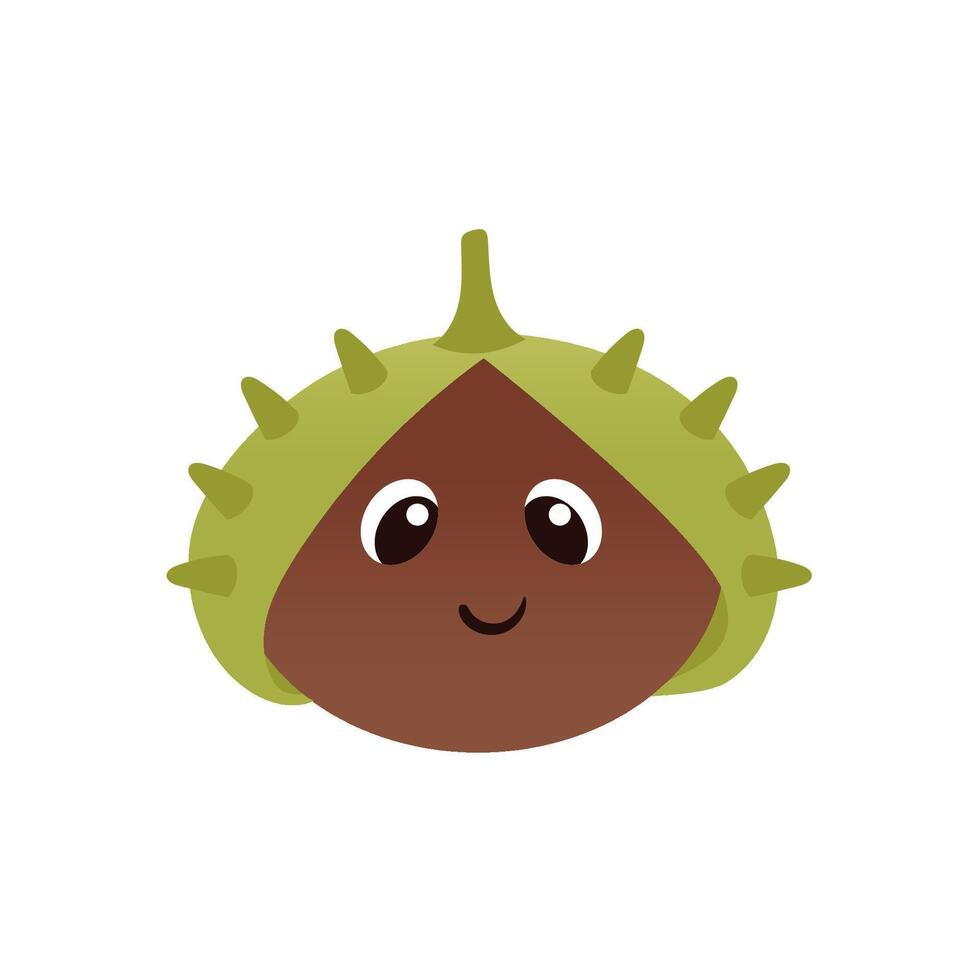 Cute autumn character. Chestnut nut character with smile face. Colorful illustration. vector