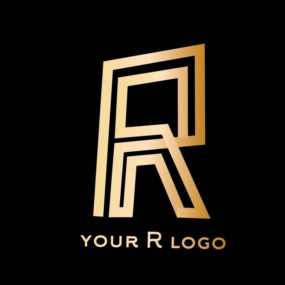 A gold letter r logo with a black background vector
