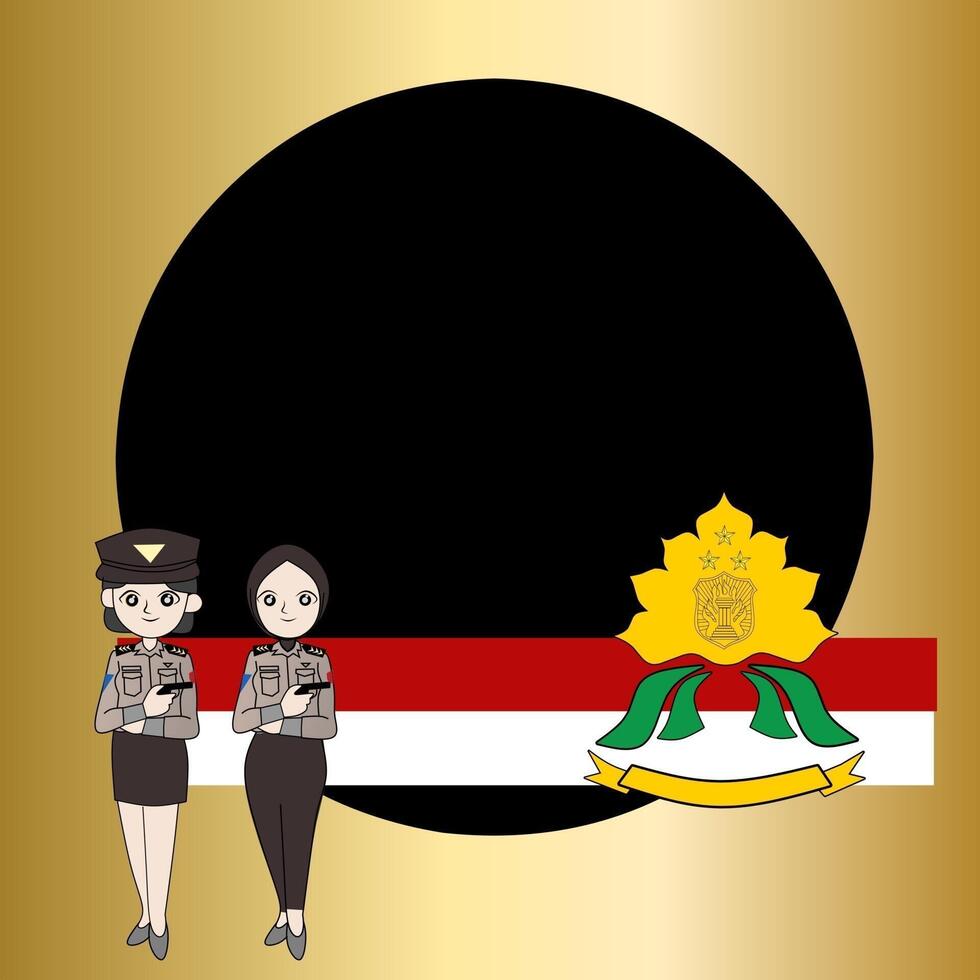 Two women in uniform standing next to a flag vector