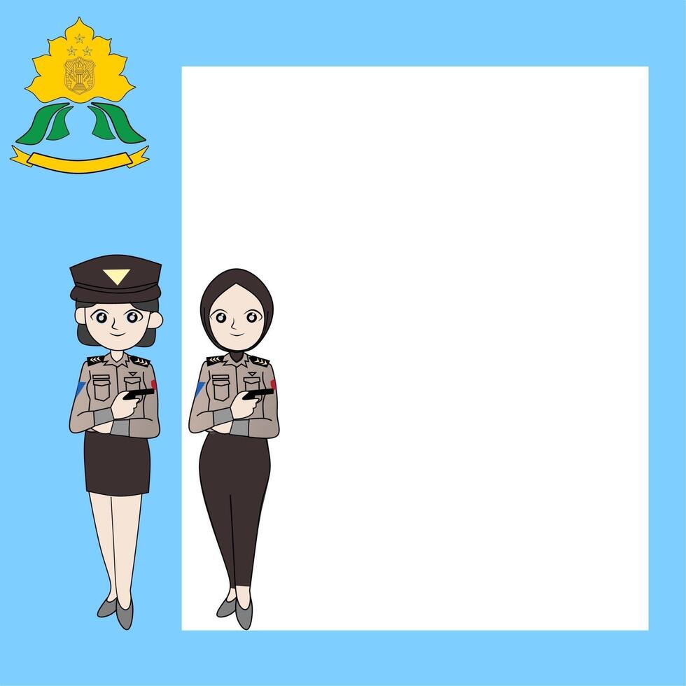 Two women in uniform standing next to a blank board vector