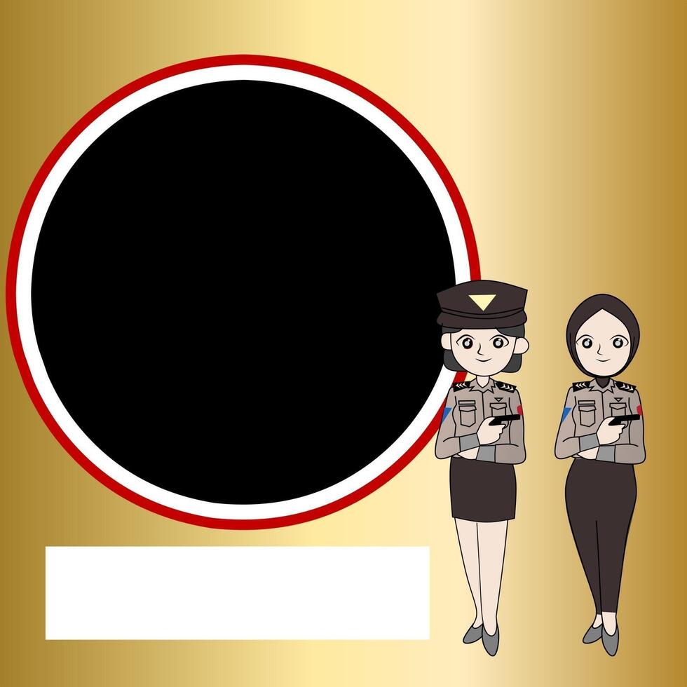 Two women in uniform standing next to a black circle vector