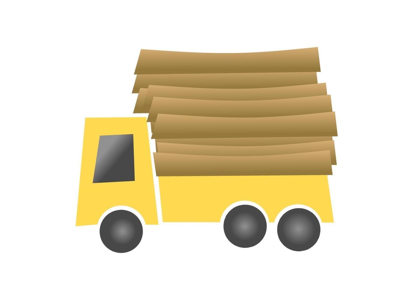 A yellow truck with a pile of wood on the back vector