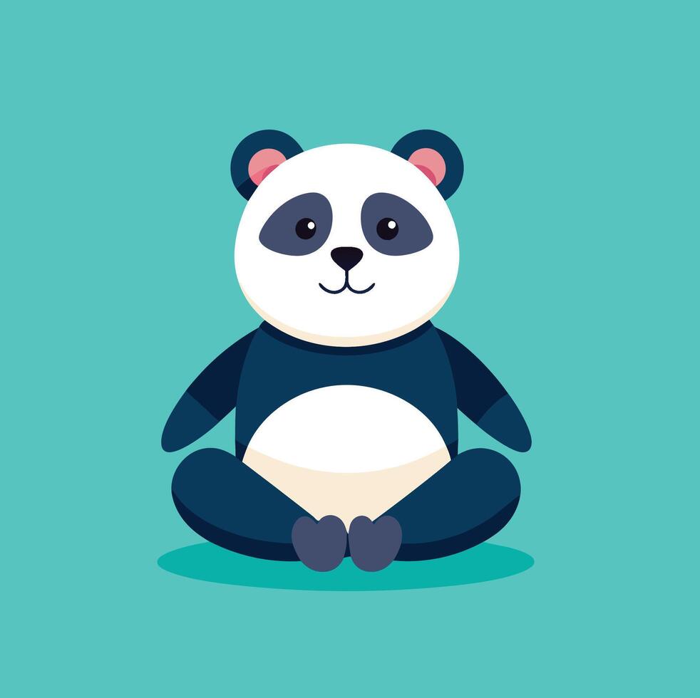 flat illustration panda Meditation Yoga vector