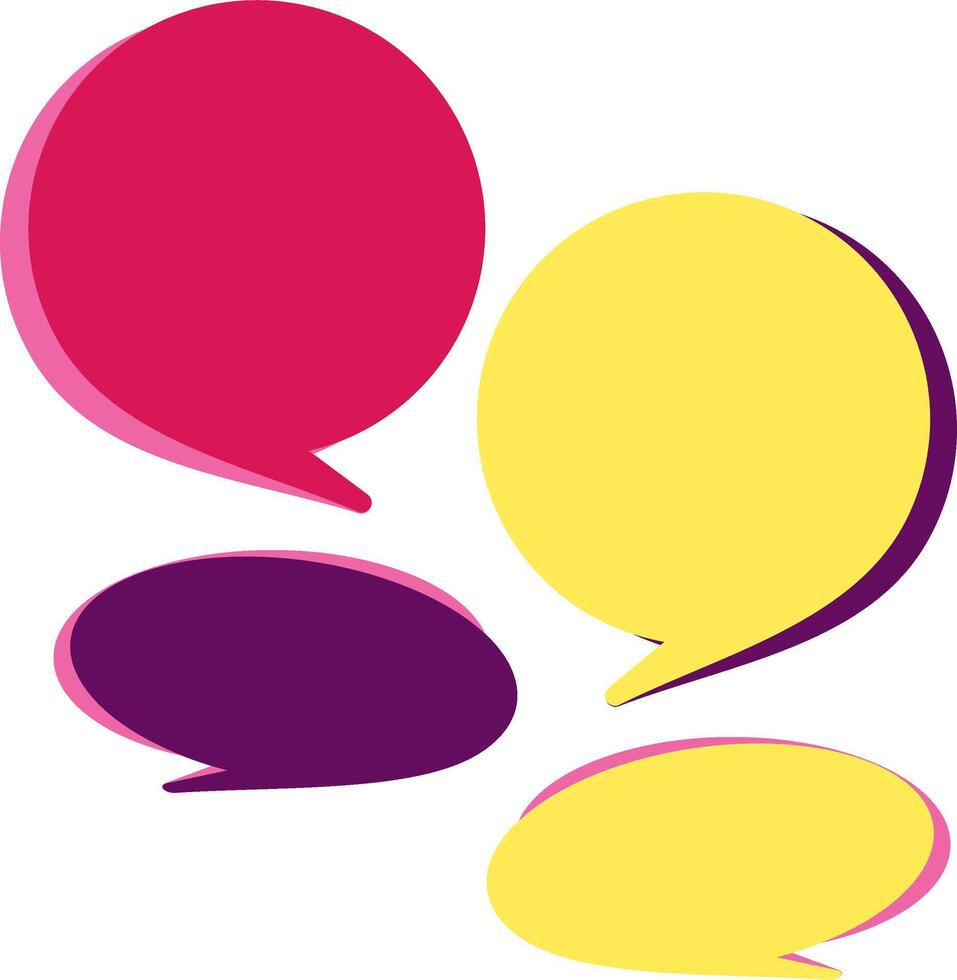 Colorful Speech Bubbles A vibrant collection of speech bubbles in pink, purple, and yellow, perfect for adding a playful and communicative element to your designs. vector