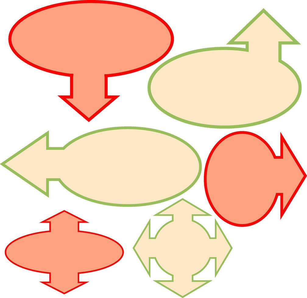 Colorful Arrows and Ovals A vibrant collection of six different oval shapes with arrows pointing in various directions. These graphics can be used for presentations, web design. vector